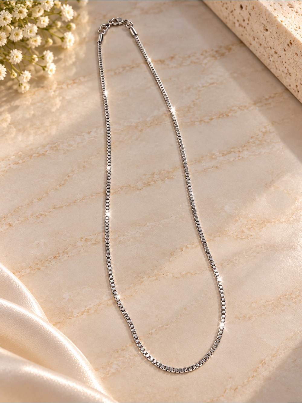 Silver Box Chain Necklace - Elegant Women Jewelry